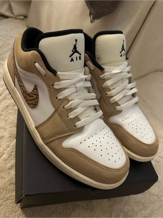 Jordan Other - Jordan Low-Top Sneakers in White and Tan with Elephant Print Swoosh